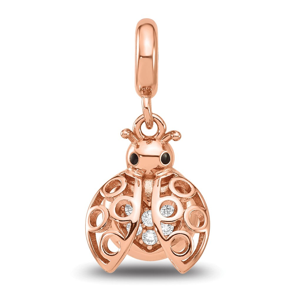 Sterling Silver Reflections Rose Gold-plated CZ Bug Dangle Bead
