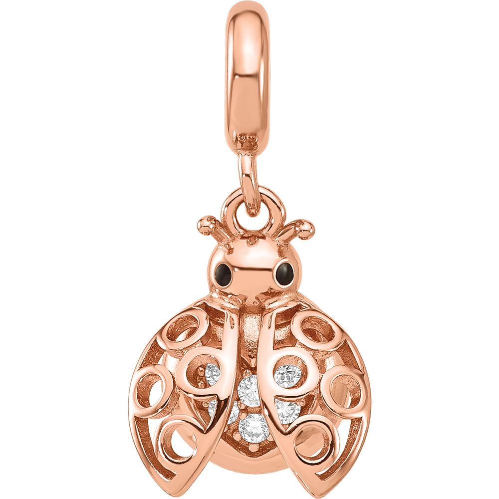 Sterling Silver Reflections Rose Gold-plated CZ Bug Dangle Bead