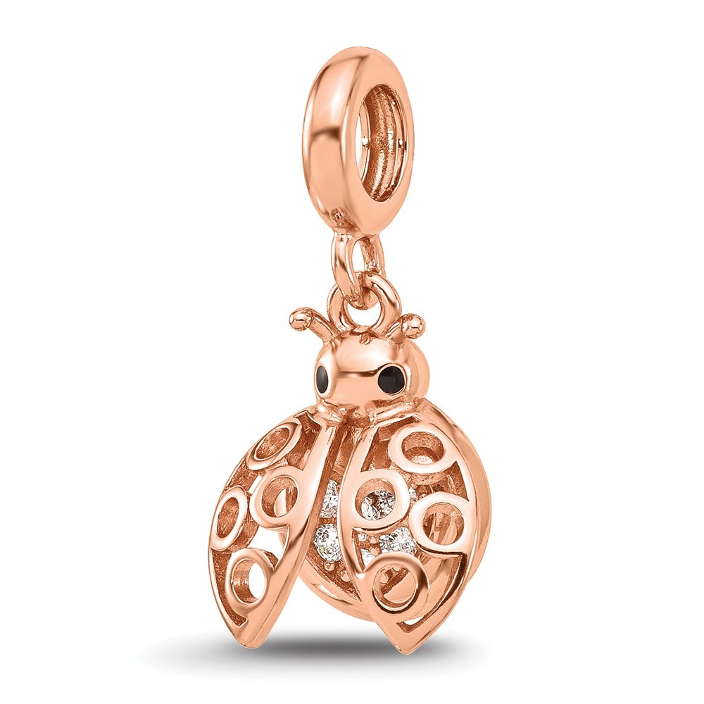 Sterling Silver Reflections Rose Gold-plated CZ Bug Dangle Bead