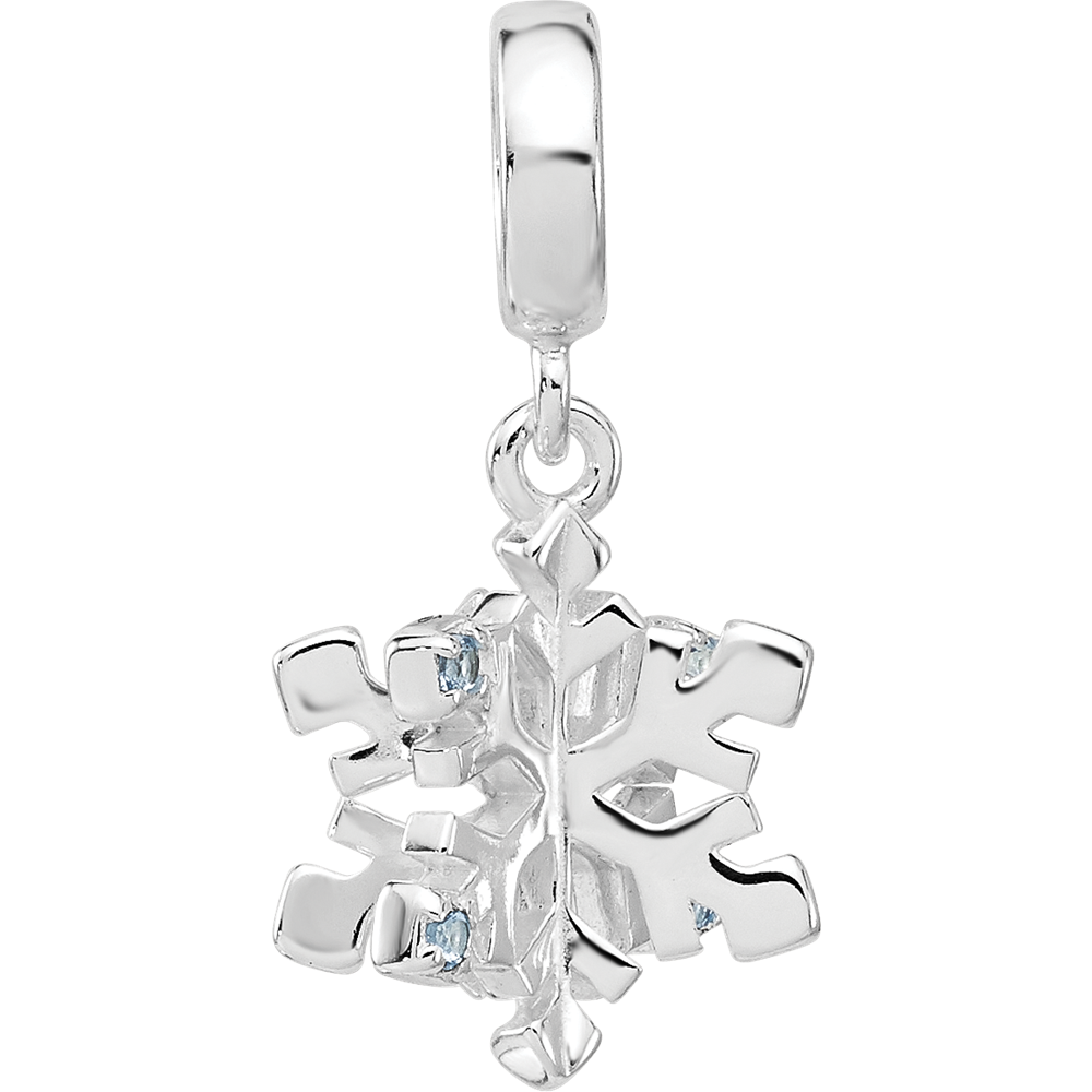 Sterling Silver Reflections Rh-plated Blue Spinel Snowflake Dangle Bead