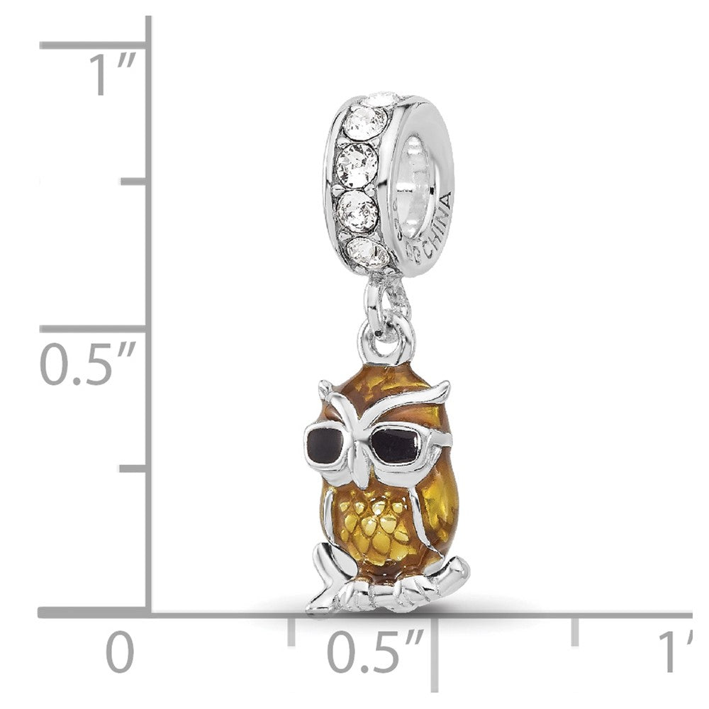 SS Reflections Rhodium-plated Crystal Enameled Owl Dangle Bead