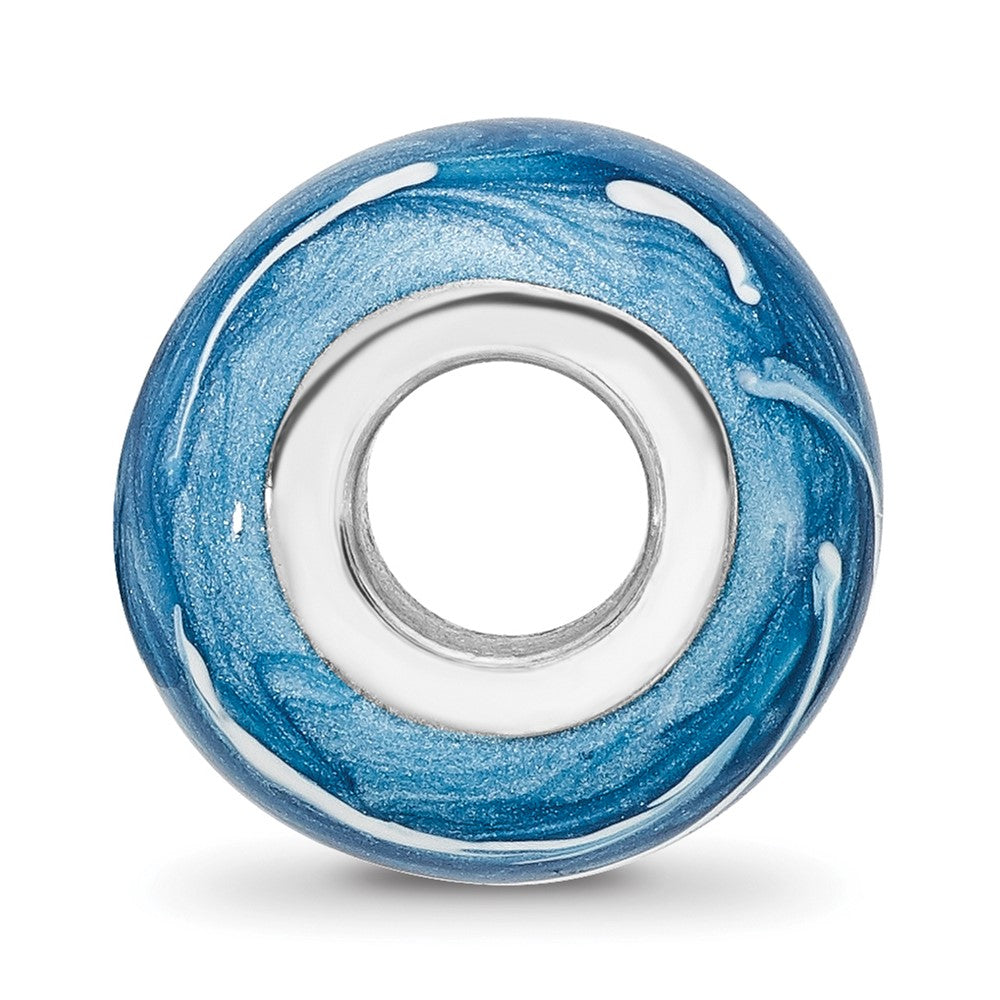 Sterling Silver Reflections Rhodium-plated Blue & White Enameled Bead