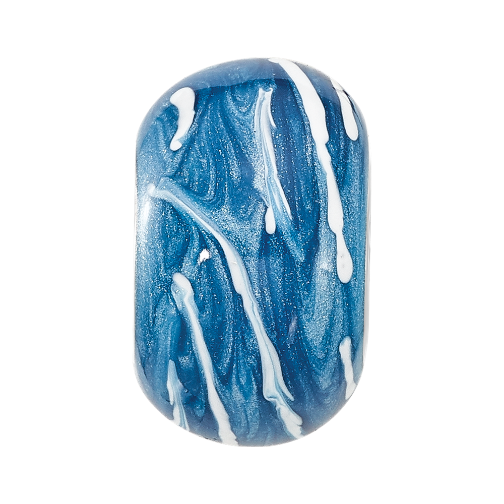 Sterling Silver Reflections Rhodium-plated Blue & White Enameled Bead