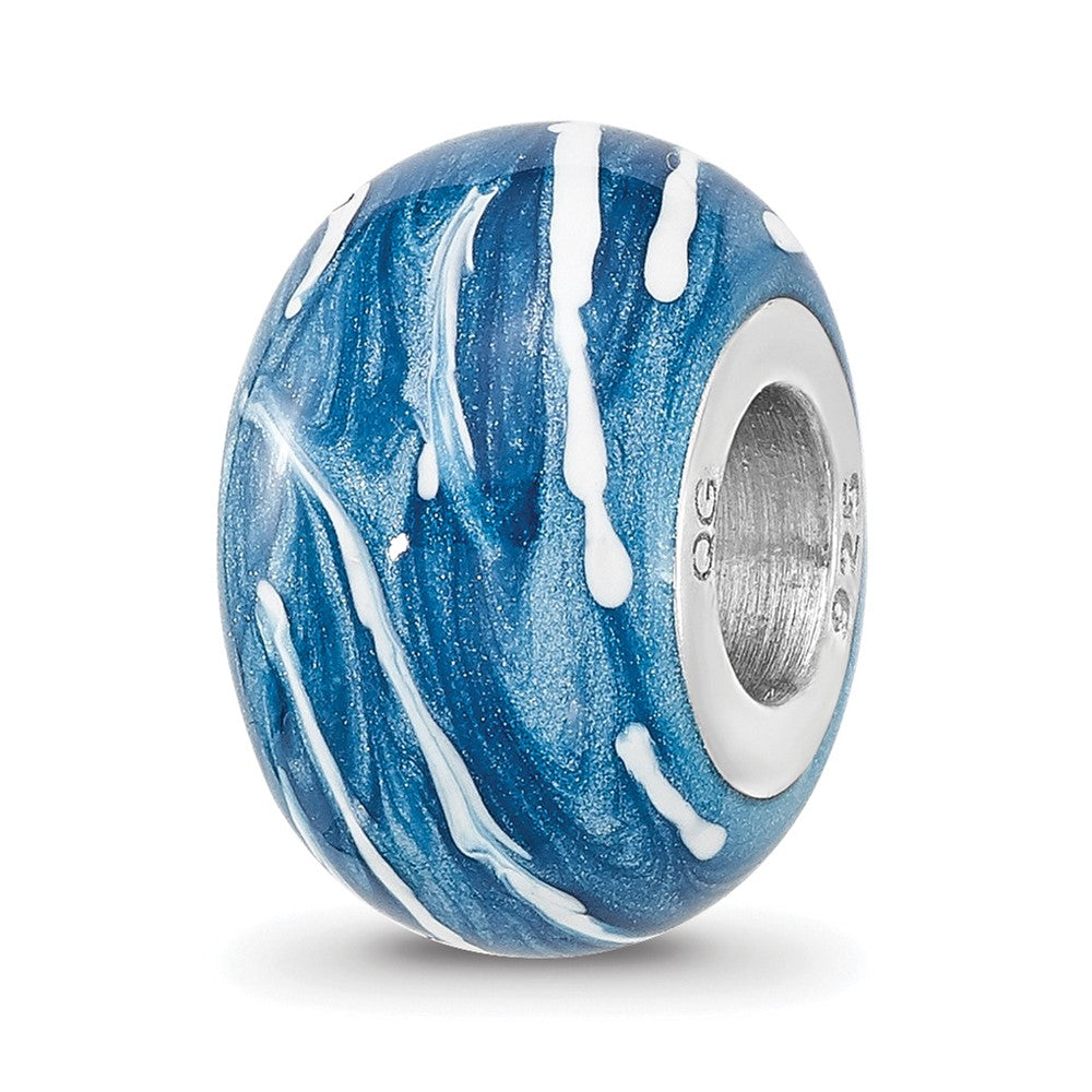 Sterling Silver Reflections Rhodium-plated Blue & White Enameled Bead