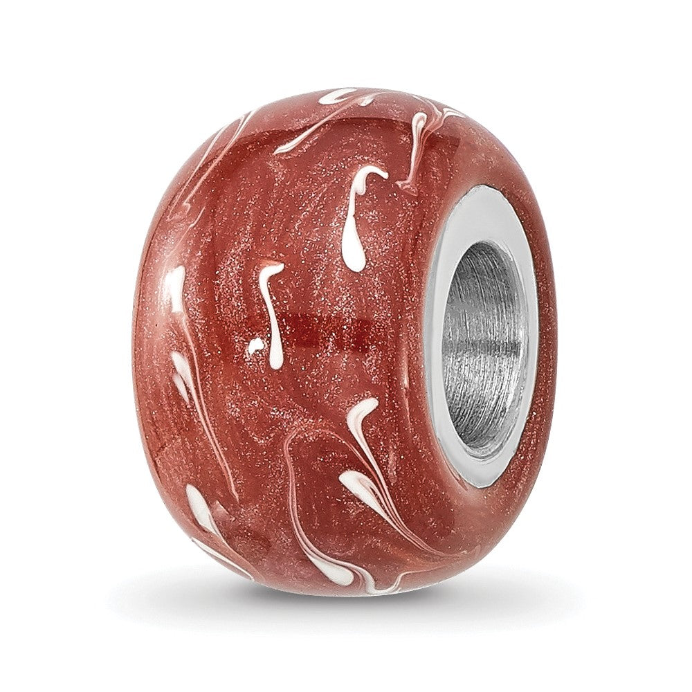 Sterling Silver Reflections Rhodium-plated Dark Coral & White Enamel Bead