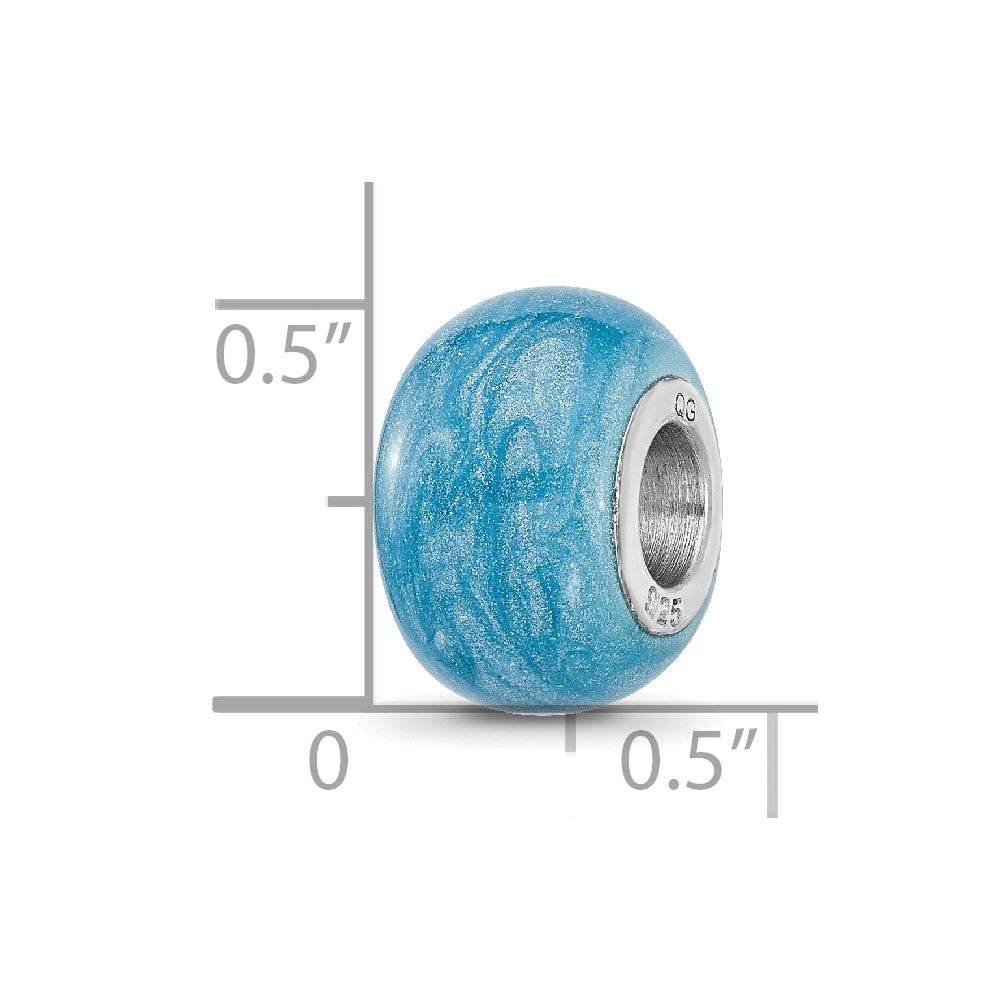 Sterling Silver Reflections Rhodium-plated Light Blue Shimmer Enamel Bead