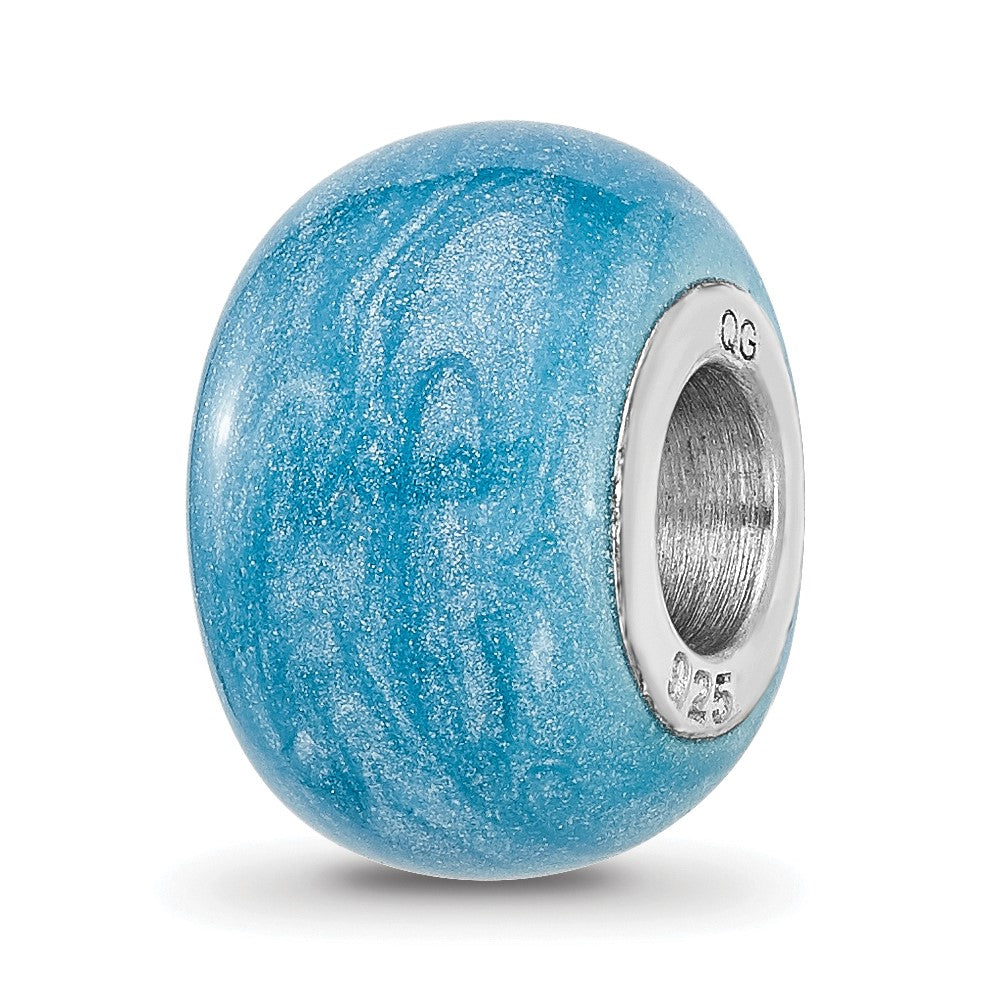 Sterling Silver Reflections Rhodium-plated Light Blue Shimmer Enamel Bead