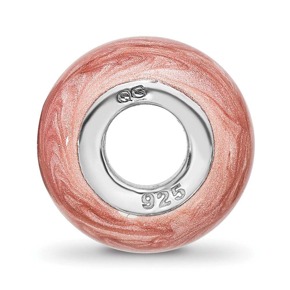 Sterling Silver Reflections Rhodium-plated Dark Pink Shimmer Enamel Bead