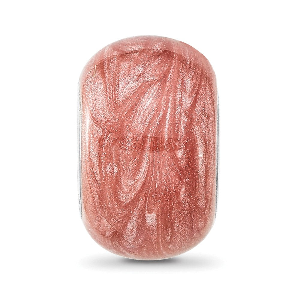 Sterling Silver Reflections Rhodium-plated Dark Pink Shimmer Enamel Bead