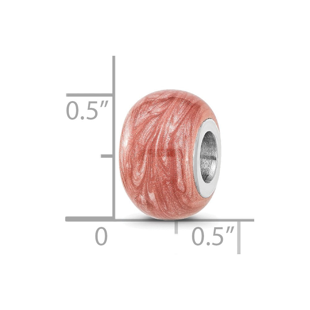 Sterling Silver Reflections Rhodium-plated Dark Pink Shimmer Enamel Bead