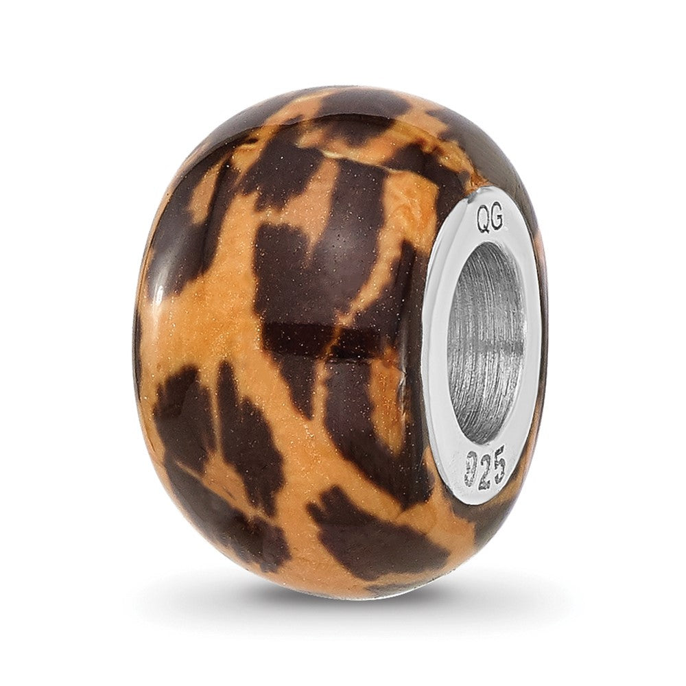 Sterling Silver Reflections Rhodium-plated Leopard Foil Enamel Overlay Bead