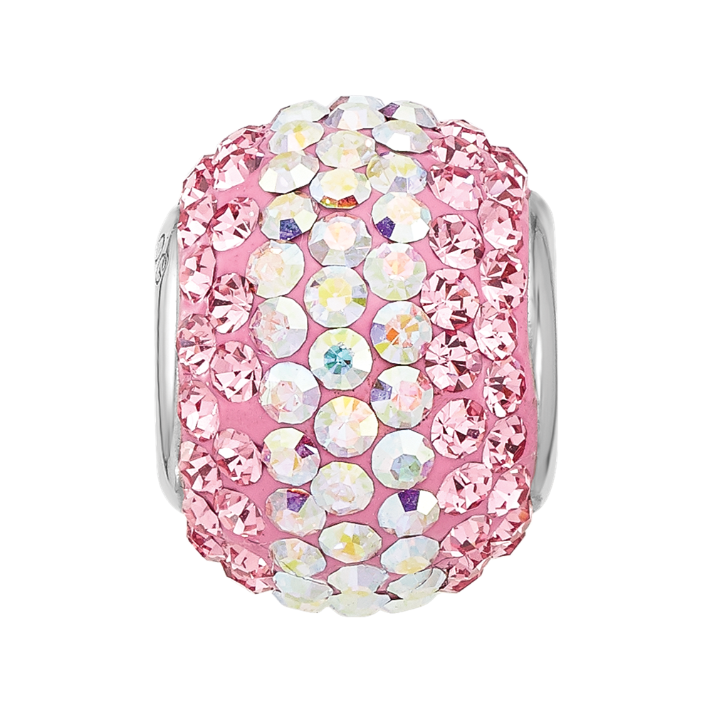 Sterling Silver Reflections RH-plated Pink/Iridecent Preciosa Crystal Bead