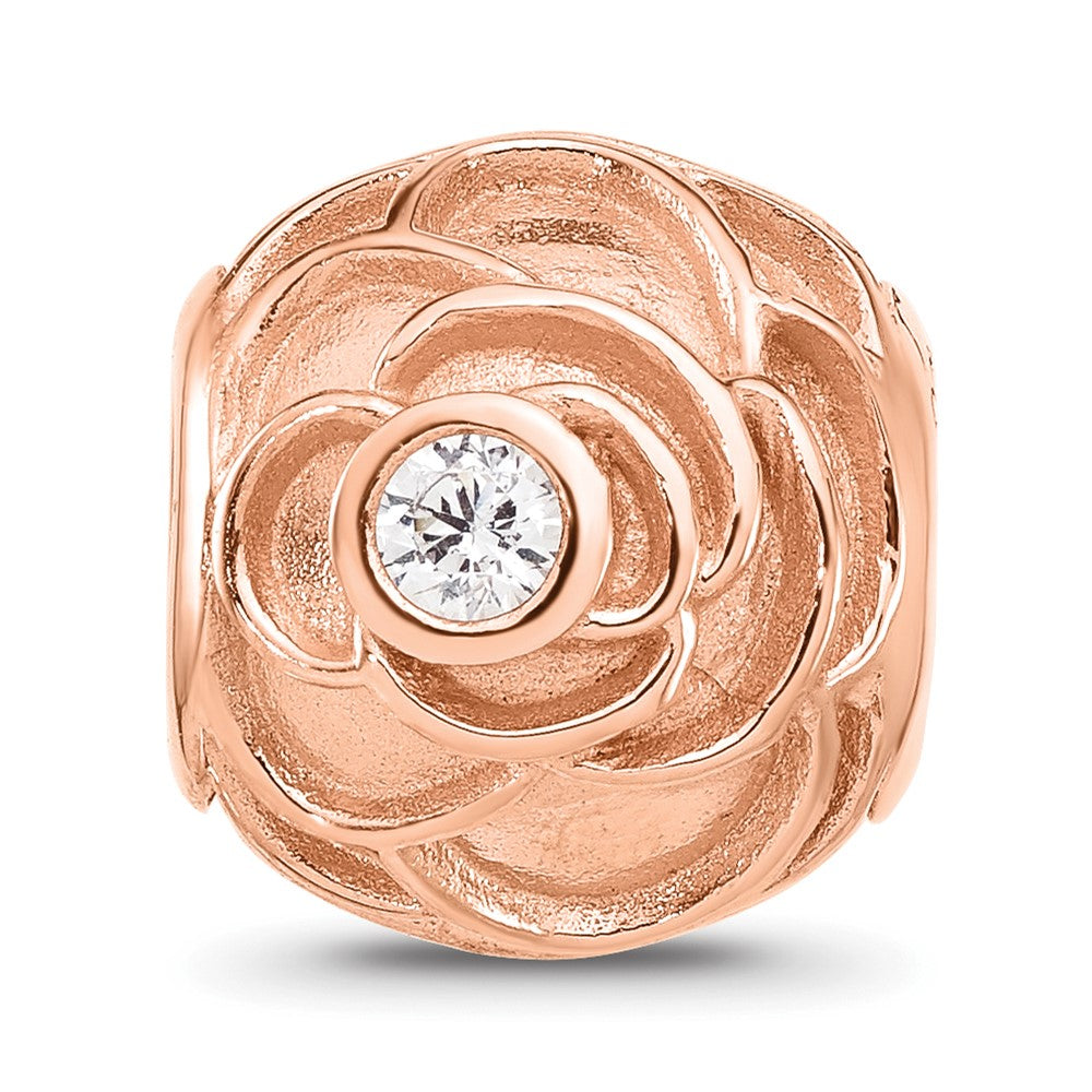 Sterling Silver Reflections Rose Gold-plated CZ Floral Rose Bead