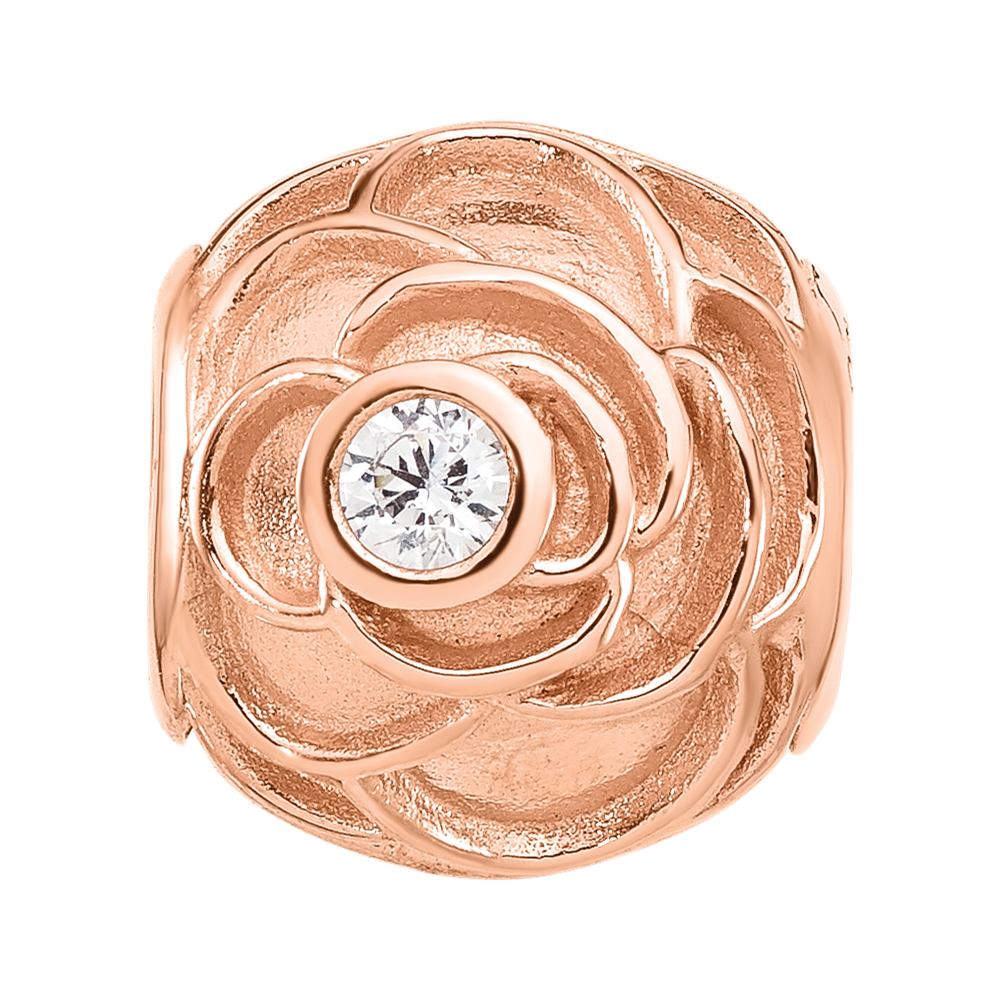 Sterling Silver Reflections Rose Gold-plated CZ Floral Rose Bead