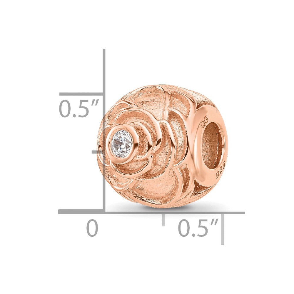Sterling Silver Reflections Rose Gold-plated CZ Floral Rose Bead