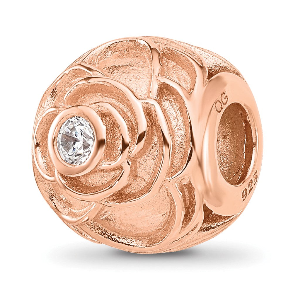 Sterling Silver Reflections Rose Gold-plated CZ Floral Rose Bead