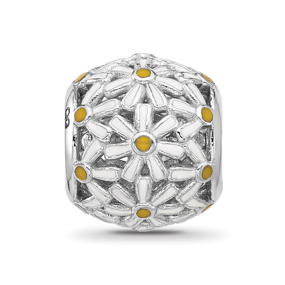 Sterling Silver Reflections Rhodium-plated Enameled Daisys Bead