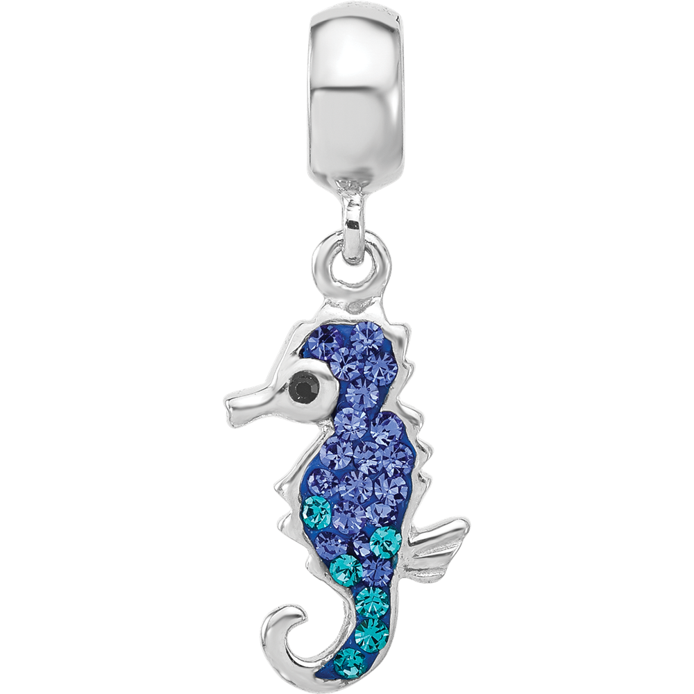 Sterling Silver Reflections RH-plated Seahorse Preciosa Crystal Dangle Bead