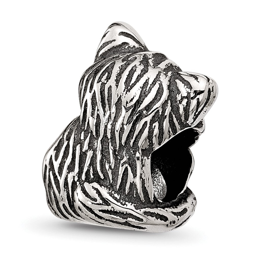 Sterling Silver Reflections Antiqued Cat With Blue Crystals Bead