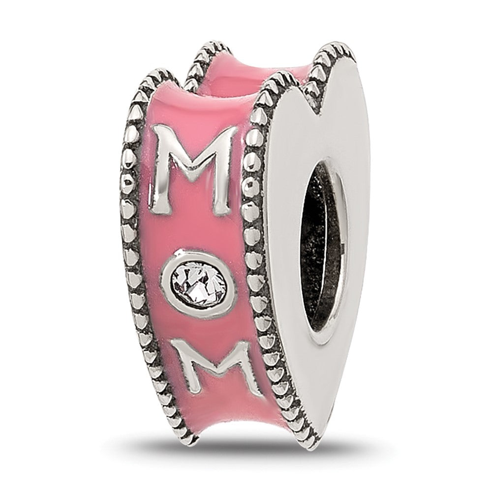 Sterling Silver Reflections Crystal and Enamel Pink Heart MOM Bead