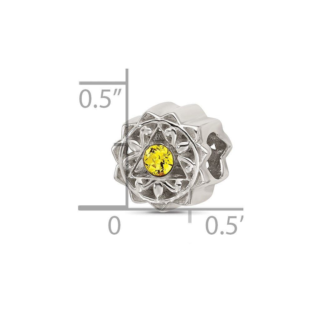 Sterling Silver Brushed And Polished Yellow Crystal Bead