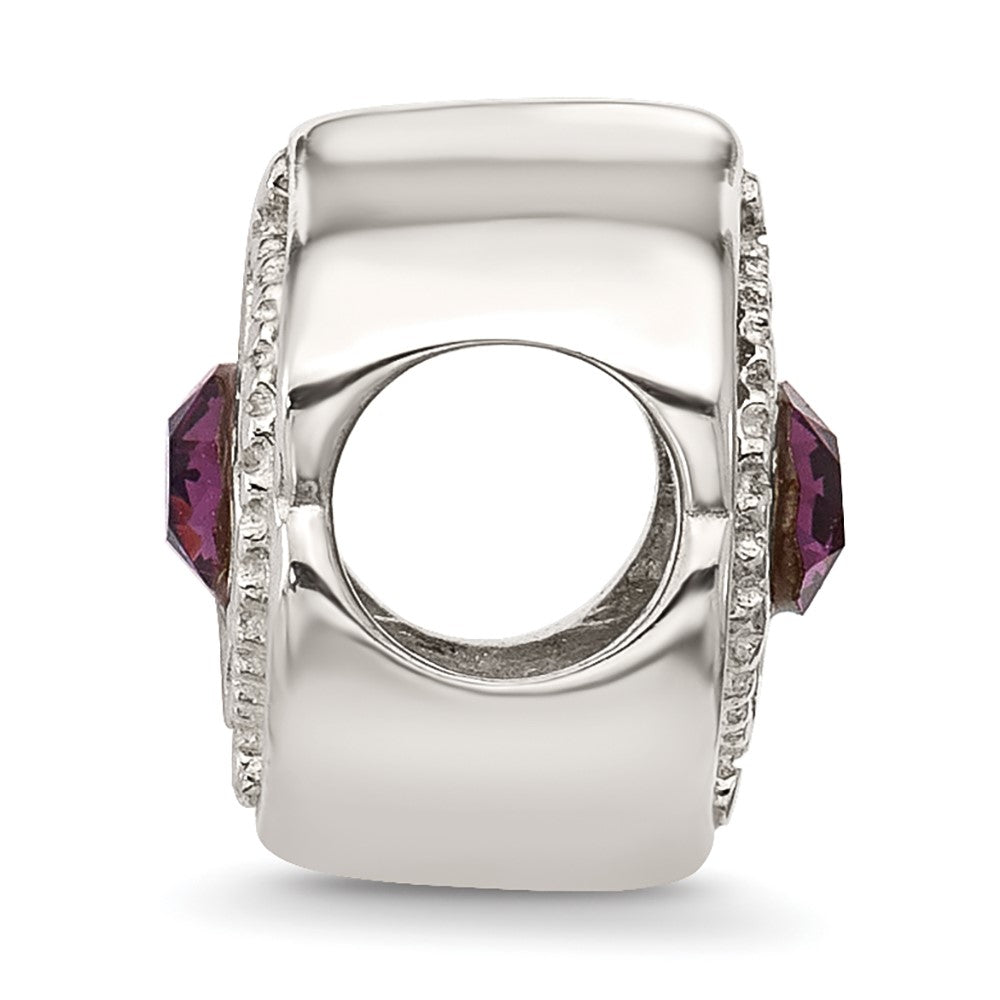 Sterling Silver Brushed And Polished Purple Crystal Bead