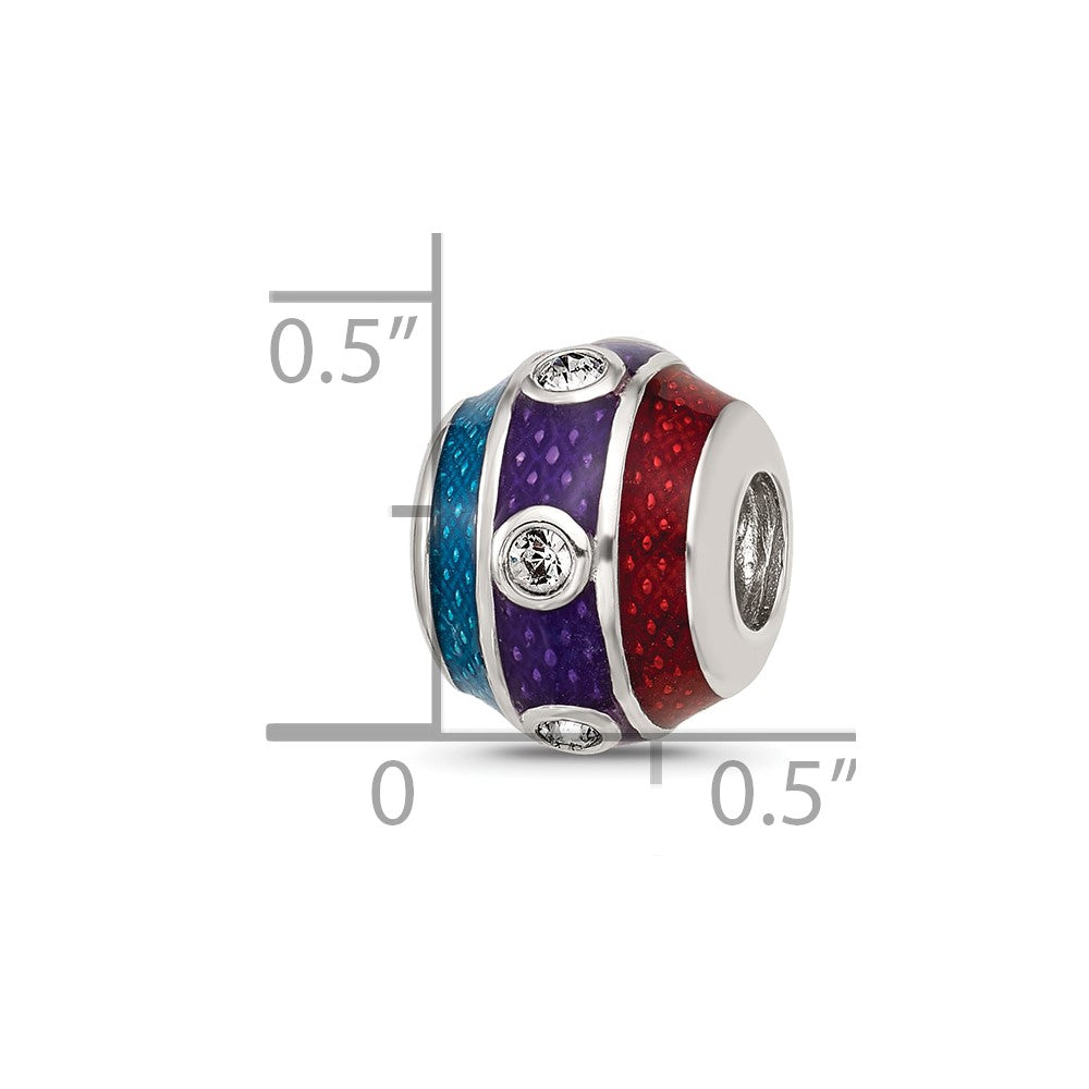 Sterling Silver Reflections Enamel 3 Colored Bead with Crystal Bead
