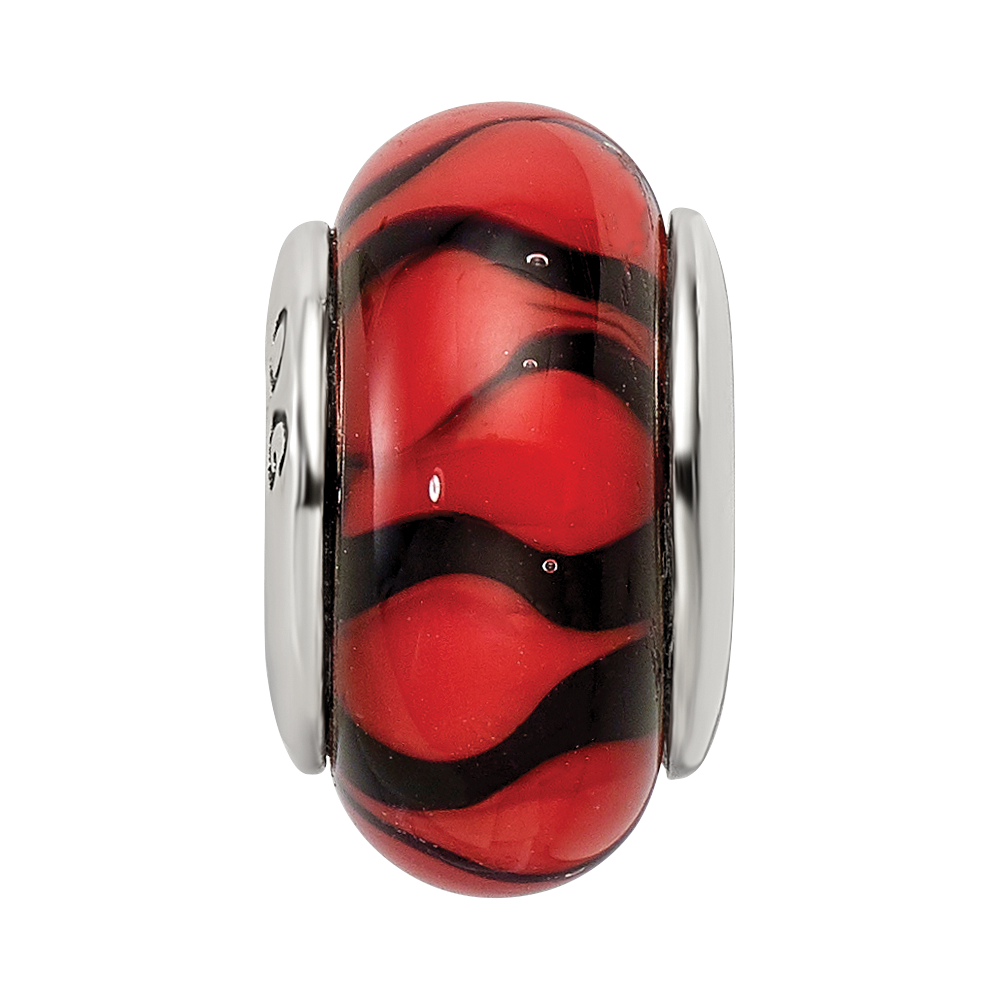Sterling Silver Reflections Red/Black Hand-blown Glass Bead