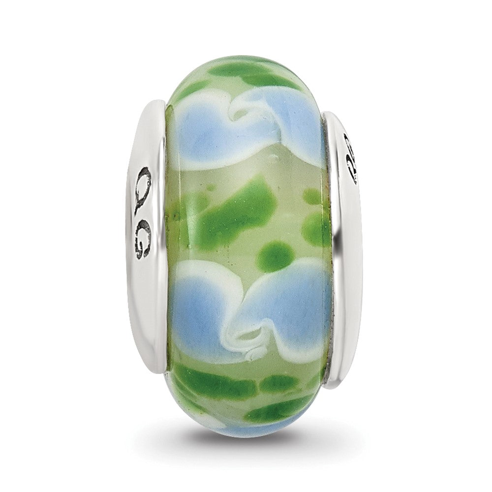Sterling Silver Reflections Green/Blue Hand-blown Glass Bead