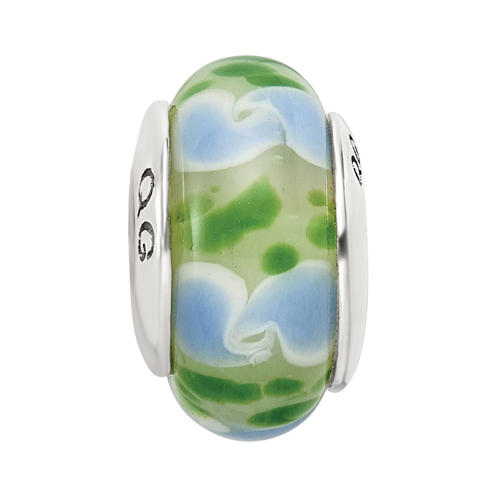 Sterling Silver Reflections Green/Blue Hand-blown Glass Bead