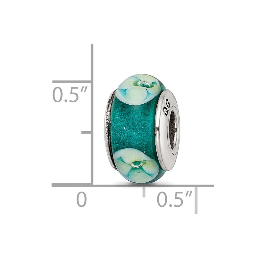 Sterling Silver Reflections Blueish Green Floral Hand-blown Glass Bead
