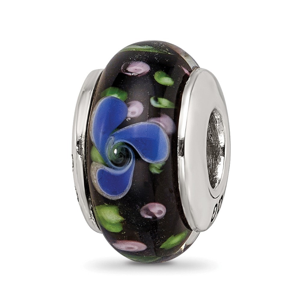 Sterling Silver Reflections Blue Hand-blown Glass Bead