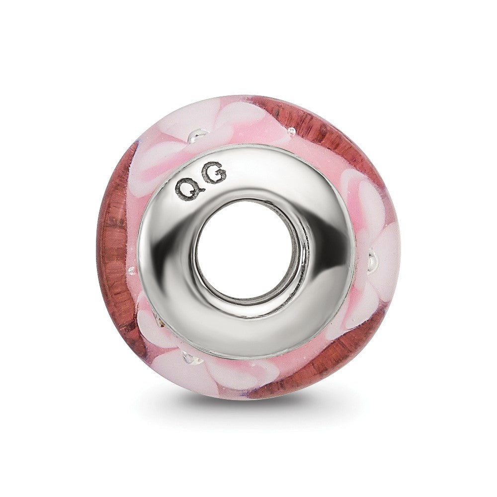 Collection Sterling Silver Hand-blown Pink with Floral Pattern Glass Reflections Bead