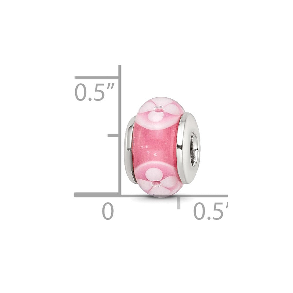 Collection Sterling Silver Hand-blown Pink with Floral Pattern Glass Reflections Bead