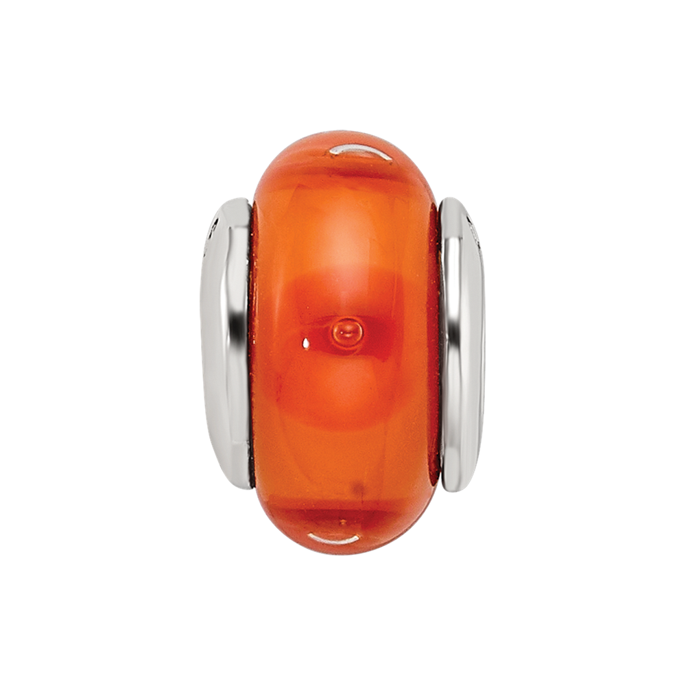 Collection Sterling Silver Hand-blown Orange Glass Reflections Bead