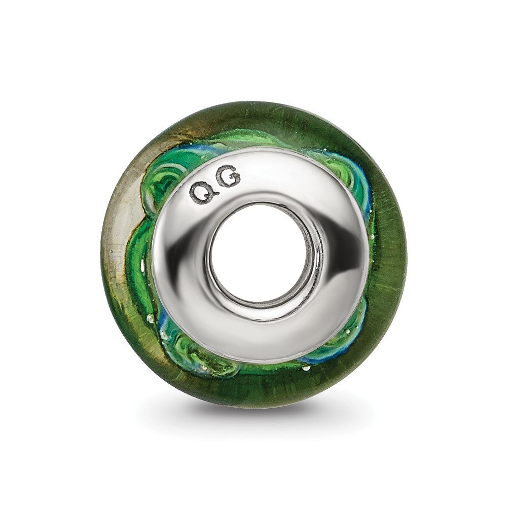Sterling Silver Reflections Green Hand-blown Glass Bead