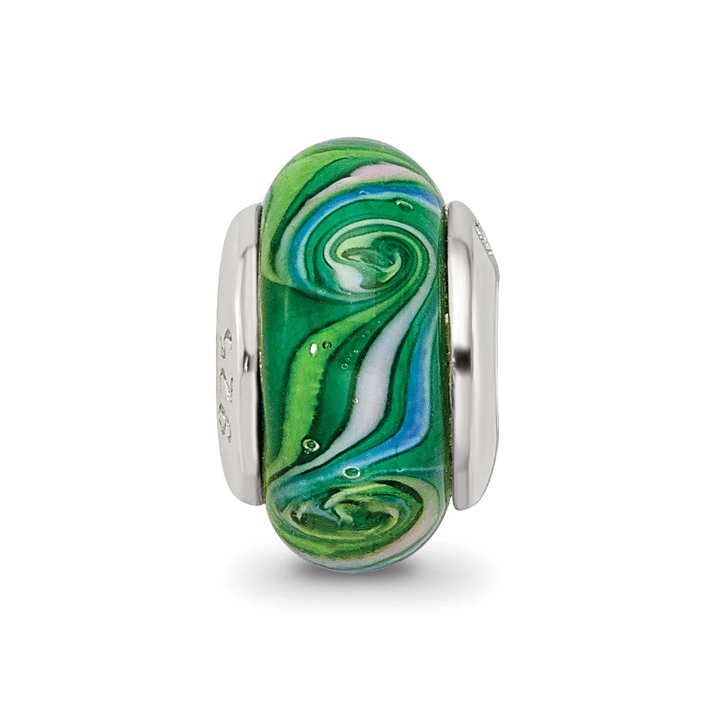 Sterling Silver Reflections Green Hand-blown Glass Bead