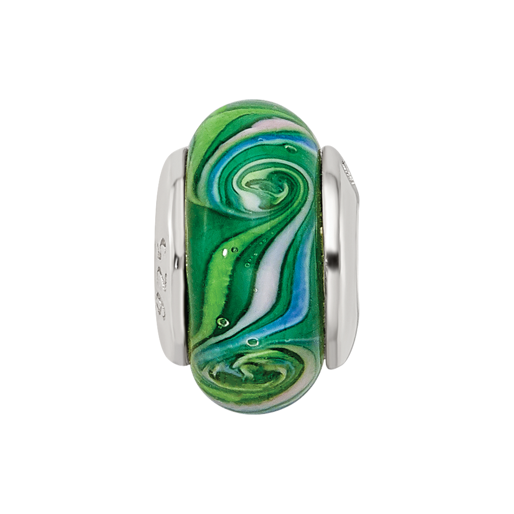 Sterling Silver Reflections Green Hand-blown Glass Bead