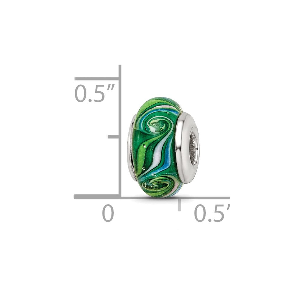 Sterling Silver Reflections Green Hand-blown Glass Bead