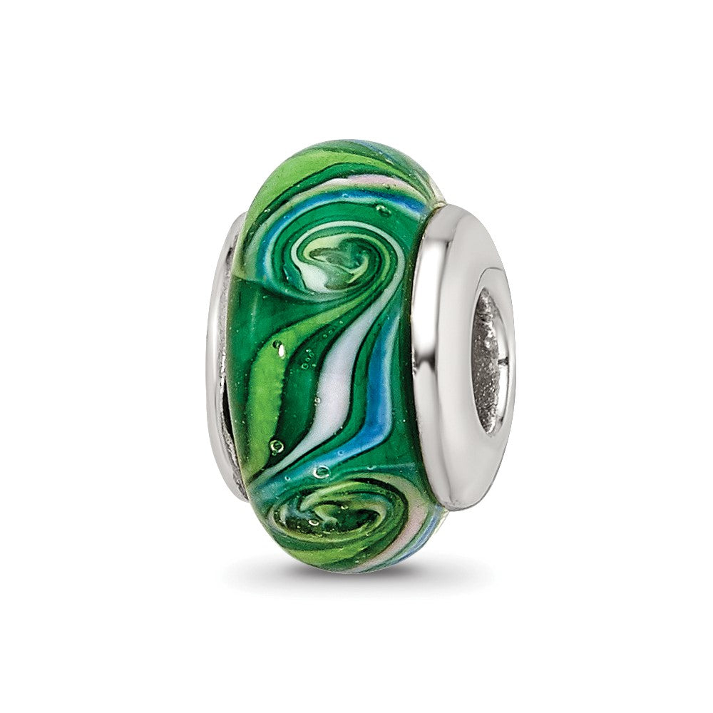 Sterling Silver Reflections Green Hand-blown Glass Bead