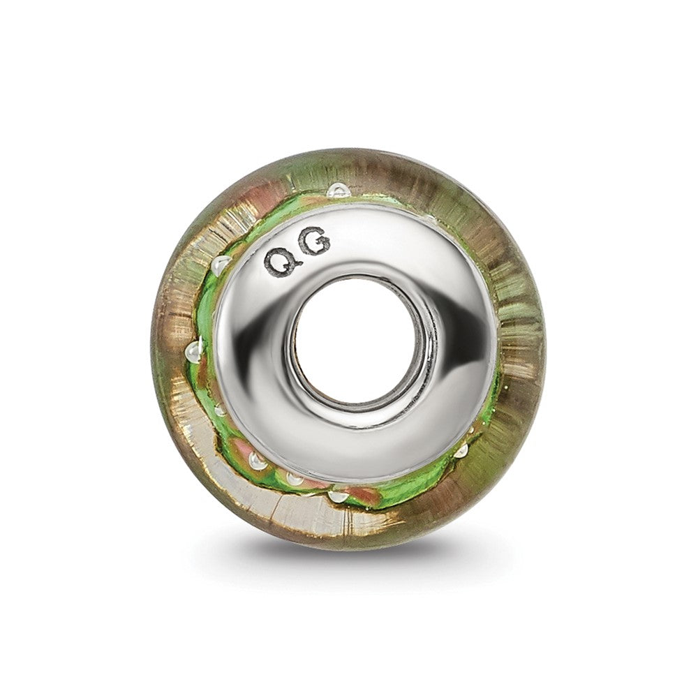Sterling Silver Reflections Green Blue Hand-blown Glass Bead