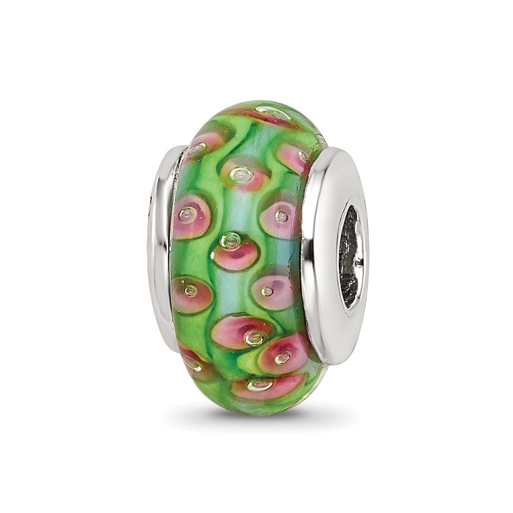 Sterling Silver Reflections Green Blue Hand-blown Glass Bead