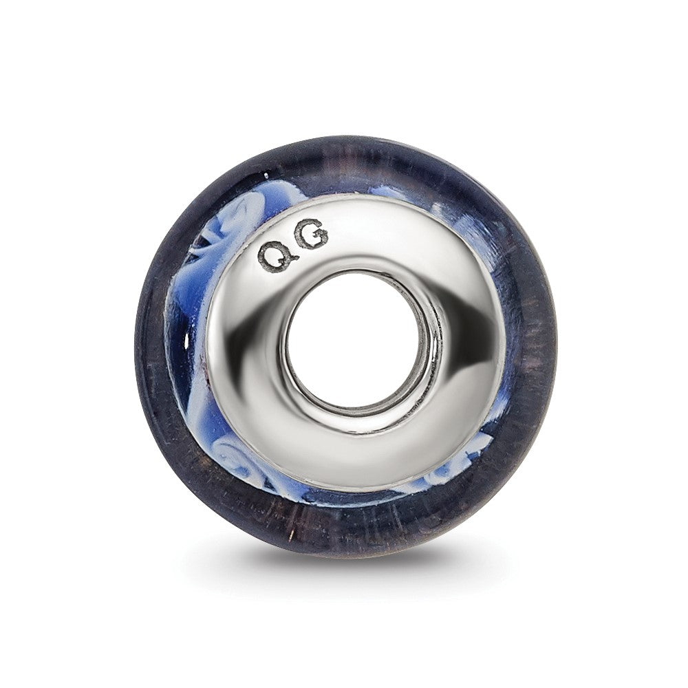 Collection Sterling Silver Hand-blown Blue Glass Wave Pattern Reflections Bead