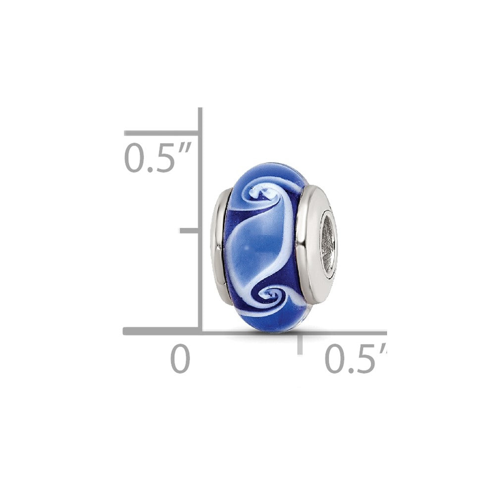 Collection Sterling Silver Hand-blown Blue Glass Wave Pattern Reflections Bead