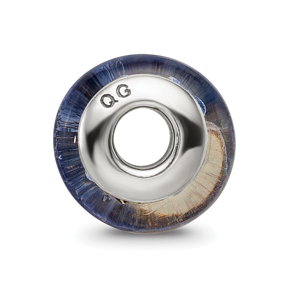 Collection Sterling Silver Hand-blown Blue with White Dots Pattern Glass Reflections Bead