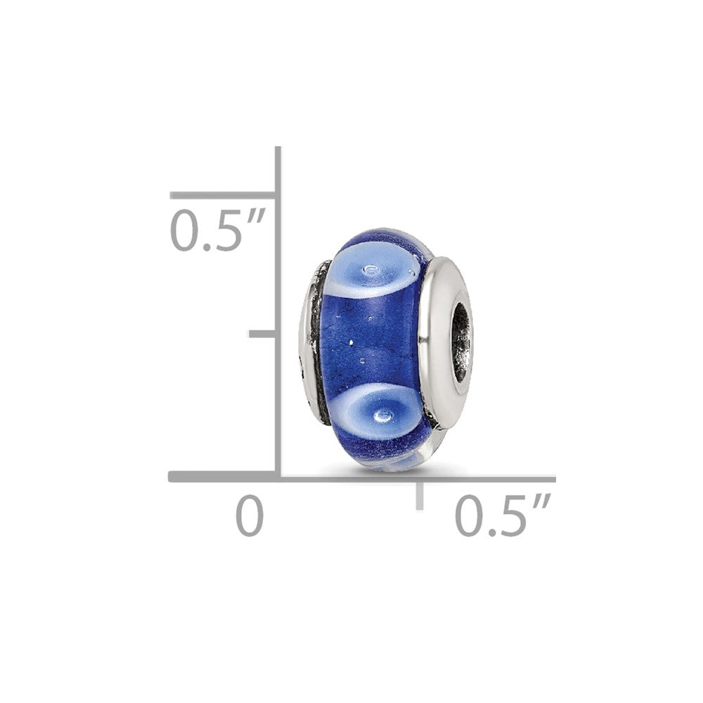 Collection Sterling Silver Hand-blown Blue with White Dots Pattern Glass Reflections Bead