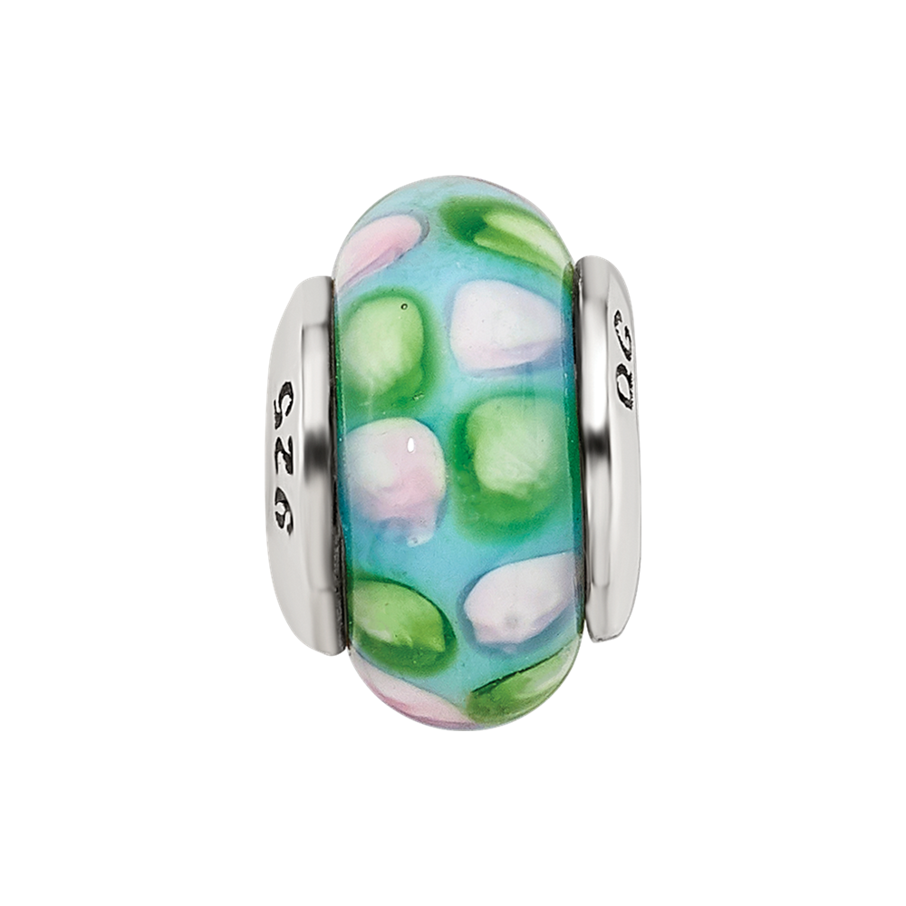 Sterling Silver Reflections Blue Hand-blown Glass Bead