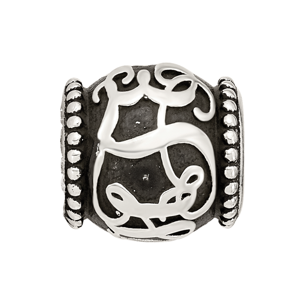 Sterling Silver Reflections Oxidized Personalized Monogram Bead