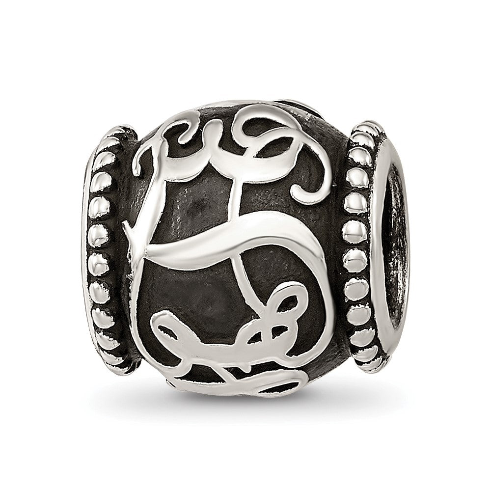 Sterling Silver Reflections Oxidized Personalized Monogram Bead