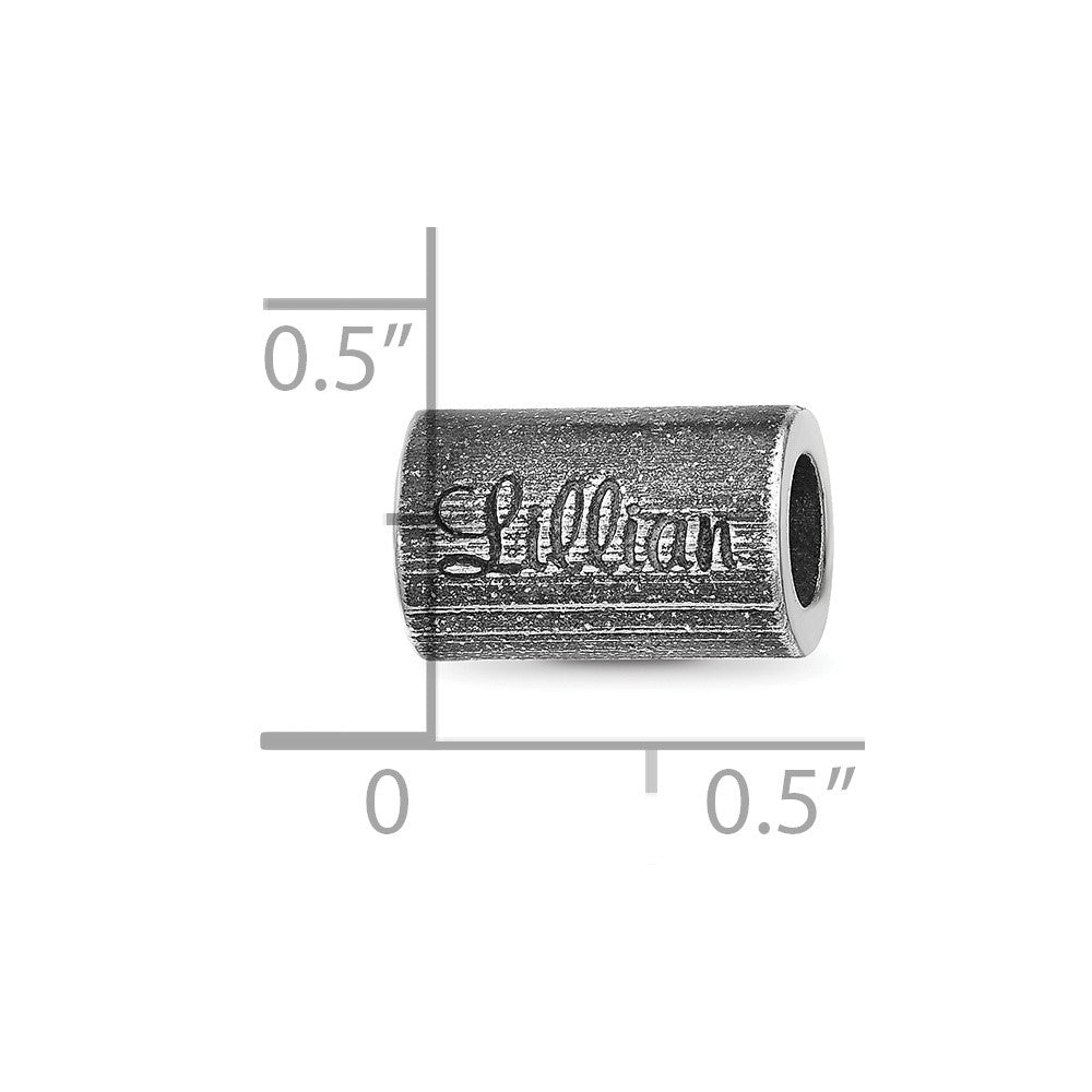 Sterling Silver Reflections Oxidized Personalized Cylinder Bead